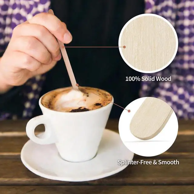 Alt view image 4 of 7 - Wooden Coffee Stirrer, 5.5 inch, 120 Pack Individually Wrapped Coffee Stir Sticks