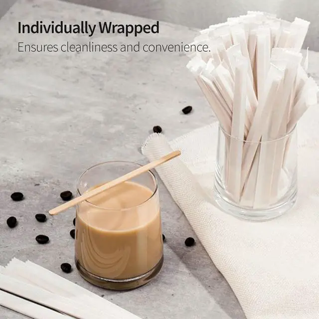 Alt view image 6 of 7 - Wooden Coffee Stirrer, 5.5 inch, 120 Pack Individually Wrapped Coffee Stir Sticks