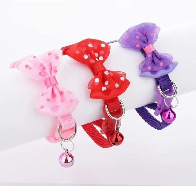 Alt view image 5 of 6 - 3 Pcs Rabbit Adjustable Collars with Bell, Guinea Pig Bow-Knot Cute Collar, Small Animal Exercise and Interaction Accessories (Colors May Vary)