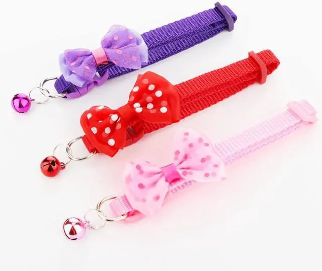 Alt view image 6 of 6 - 3 Pcs Rabbit Adjustable Collars with Bell, Guinea Pig Bow-Knot Cute Collar, Small Animal Exercise and Interaction Accessories (Colors May Vary)