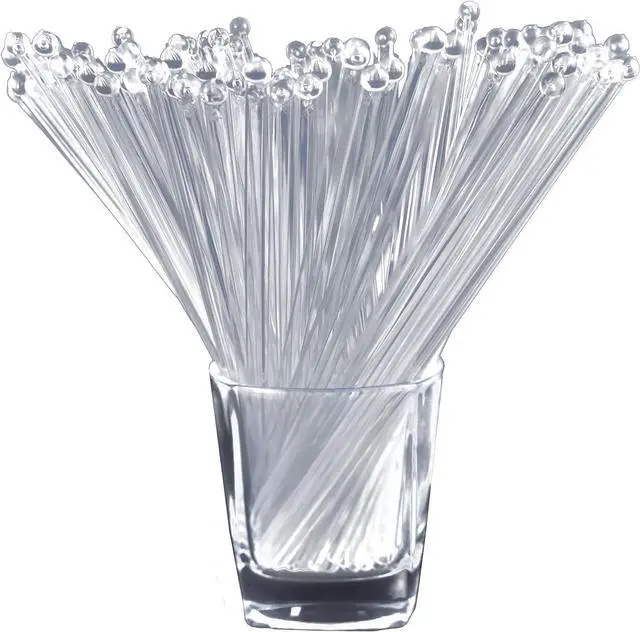 Main image of 100 Pieces Disposable Plastic Round Top Clear Swizzle Sticks, Crystal Cake Stick, Cocktail Coffee Drink Stirrers 7.24 Inch (Transparent)