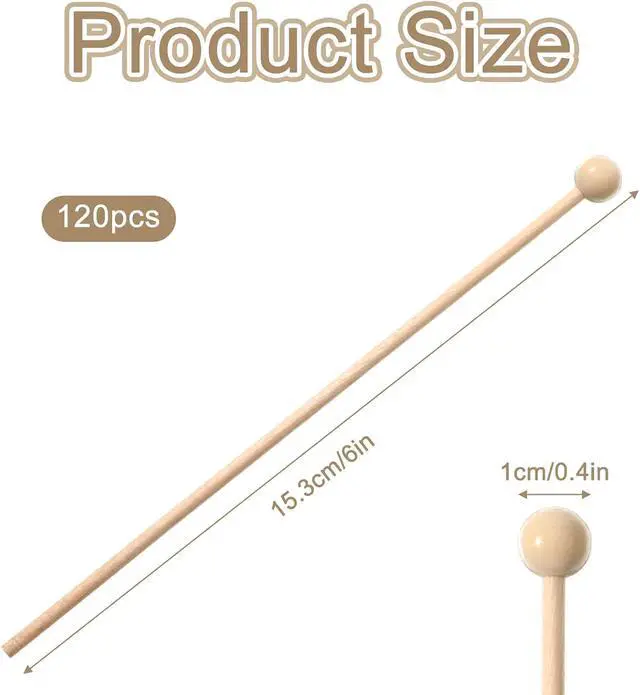 Alt view image 2 of 7 - 120 Pack Rock Candy Sticks, 6 Inch Wood Cake Sticks with Ball, Wooden Drink Stirrers Swizzles Stick for Hard Rock Candy Chocolate Lollipop