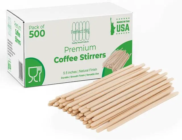 Main image of Perfect Stix Wooden Coffee Stirrer Sticks, 5.5 Inches, Birch Wood, 500 Count