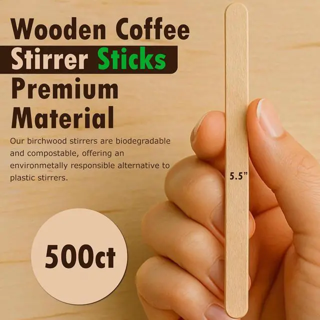 Alt view image 2 of 7 - Perfect Stix Wooden Coffee Stirrer Sticks, 5.5 Inches, Birch Wood, 500 Count
