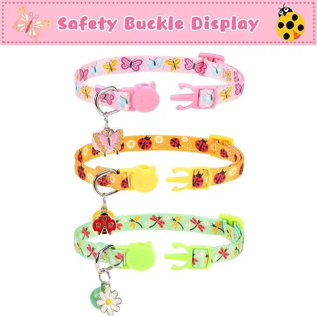 Alt view image 2 of 7 - Breakaway Cat Collars with Bell & Cute Pendants, 3 Pack Safety Buckle Kitten Collars, Adjustable Pet Collar Ideal for Girl Boy Cats Puppy (Style A - Insect)