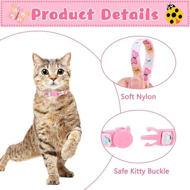 Alt view image 4 of 7 - Breakaway Cat Collars with Bell & Cute Pendants, 3 Pack Safety Buckle Kitten Collars, Adjustable Pet Collar Ideal for Girl Boy Cats Puppy (Style A - Insect)