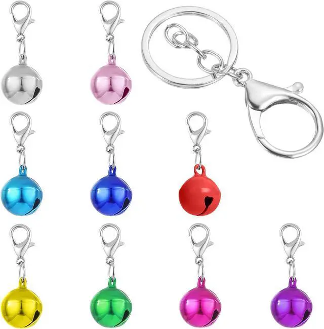 Main image of Kerros Cat Collar Bells for Cats and Small Dogs, 9 Pack with Keychain | 9 Pet Collar Bells with Keychain for Cats, Puppies and Small Dogs, Great for Collars, Bags, Keys and Small Accessories