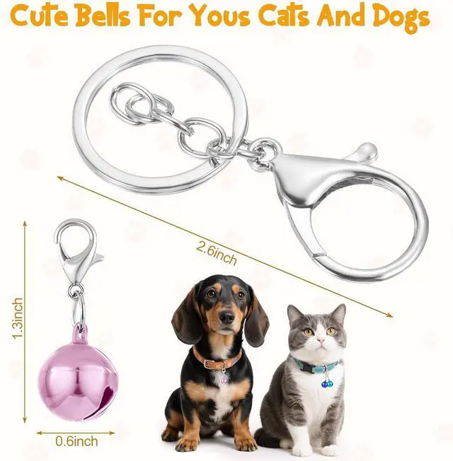 Alt view image 2 of 7 - Kerros Cat Collar Bells for Cats and Small Dogs, 9 Pack with Keychain | 9 Pet Collar Bells with Keychain for Cats, Puppies and Small Dogs, Great for Collars, Bags, Keys and Small Accessories