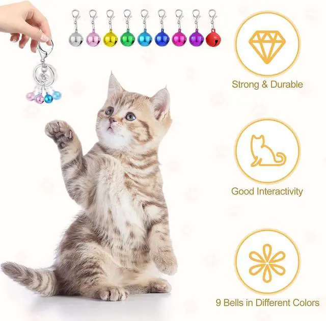 Alt view image 3 of 7 - Kerros Cat Collar Bells for Cats and Small Dogs, 9 Pack with Keychain | 9 Pet Collar Bells with Keychain for Cats, Puppies and Small Dogs, Great for Collars, Bags, Keys and Small Accessories