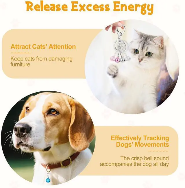 Alt view image 6 of 7 - Kerros Cat Collar Bells for Cats and Small Dogs, 9 Pack with Keychain | 9 Pet Collar Bells with Keychain for Cats, Puppies and Small Dogs, Great for Collars, Bags, Keys and Small Accessories