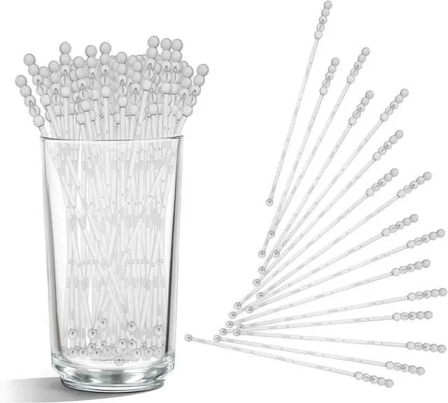 Main image of 100 Pieces Ball Head Stirrer Disposible Plastic 5-Ball Round Top Crystal Swizzle Sticks, Crystal Cake Pops, Cocktail Coffee Drink Stirrers (Clear)