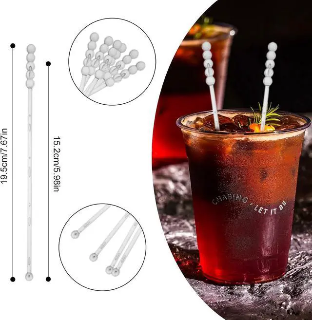Alt view image 2 of 7 - 100 Pieces Ball Head Stirrer Disposible Plastic 5-Ball Round Top Crystal Swizzle Sticks, Crystal Cake Pops, Cocktail Coffee Drink Stirrers (Clear)