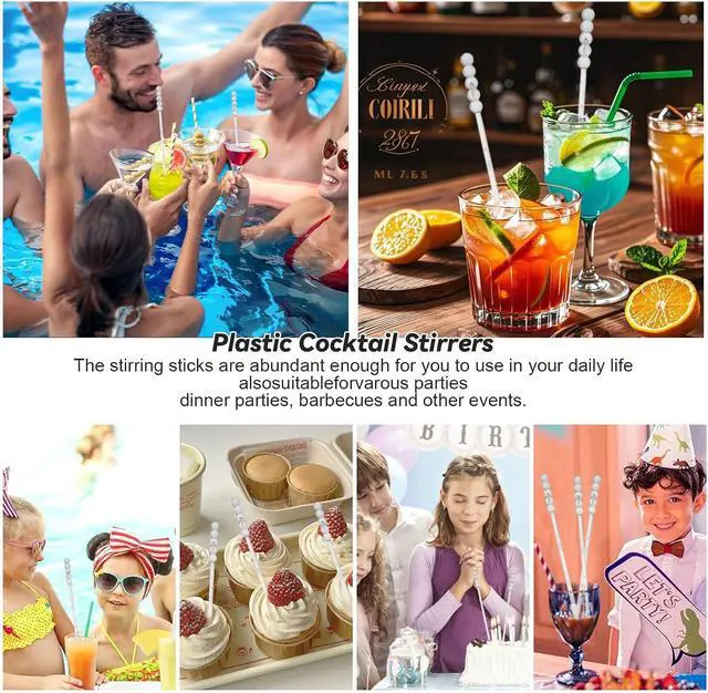 Alt view image 3 of 7 - 100 Pieces Ball Head Stirrer Disposible Plastic 5-Ball Round Top Crystal Swizzle Sticks, Crystal Cake Pops, Cocktail Coffee Drink Stirrers (Clear)