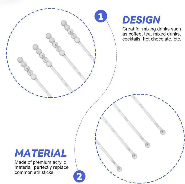 Alt view image 5 of 7 - 100 Pieces Ball Head Stirrer Disposible Plastic 5-Ball Round Top Crystal Swizzle Sticks, Crystal Cake Pops, Cocktail Coffee Drink Stirrers (Clear)