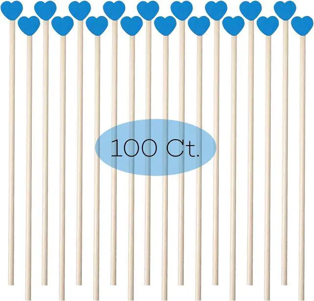 Main image of 100 Pcs 6 Inch Blue Heart Shaped Wooden Swizzle Sticks, Cake Pop Sticks, Cocktail & Coffee Drink Stirrers, Rock Candy Sticks, Lollipop Sticks for Baby Shower, Gender Reveal, Birthday & Wedding Party