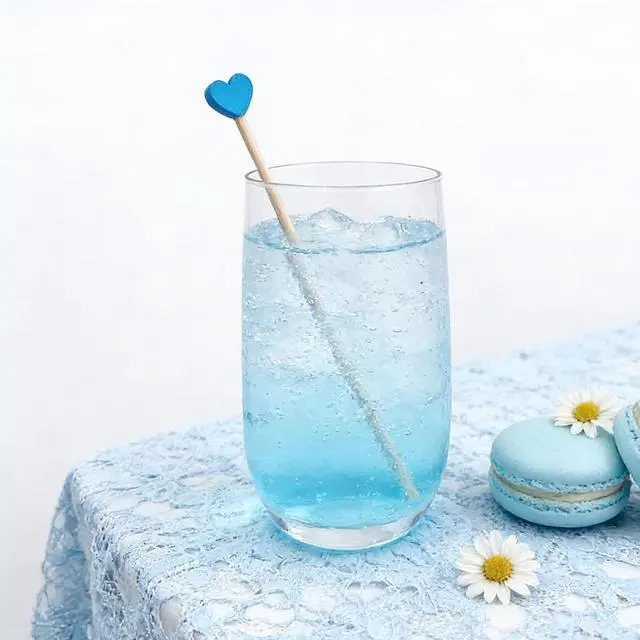 Alt view image 5 of 7 - 100 Pcs 6 Inch Blue Heart Shaped Wooden Swizzle Sticks, Cake Pop Sticks, Cocktail & Coffee Drink Stirrers, Rock Candy Sticks, Lollipop Sticks for Baby Shower, Gender Reveal, Birthday & Wedding Party