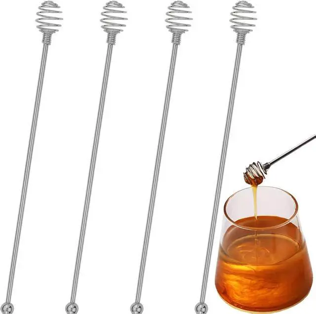 Main image of 4-Pack Coffee Stir Sticks, Stainless Steel Honey Swirl Coffee Stirrers Reusable Drink Mixers for Hot & Cold Beverages, Cocktails, Whiskey, Juice (9.4", Silver)