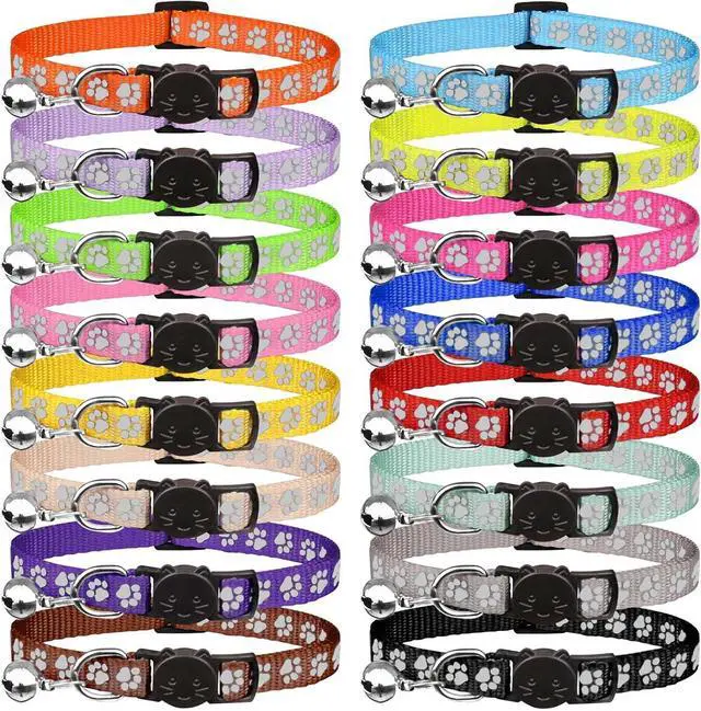 Main image of 16 PCS Breakaway Cat Collars with Bells Reflective Cat Collar Safety Nylon Kitten Collars Cat Collars for Girl Boy Cats(6"-9")
