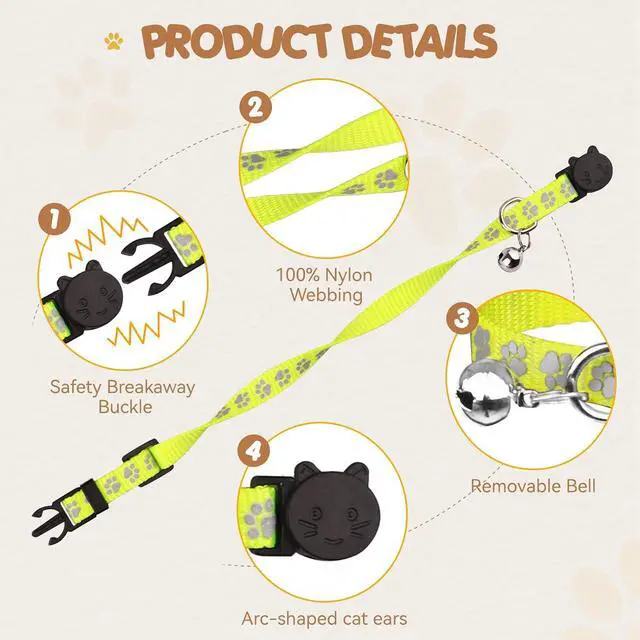 Alt view image 3 of 7 - 16 PCS Breakaway Cat Collars with Bells Reflective Cat Collar Safety Nylon Kitten Collars Cat Collars for Girl Boy Cats(6"-9")