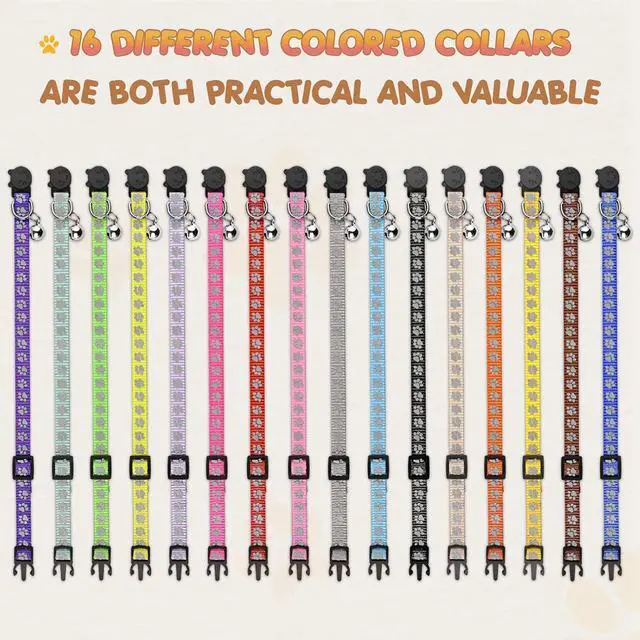 Alt view image 5 of 7 - 16 PCS Breakaway Cat Collars with Bells Reflective Cat Collar Safety Nylon Kitten Collars Cat Collars for Girl Boy Cats(6"-9")