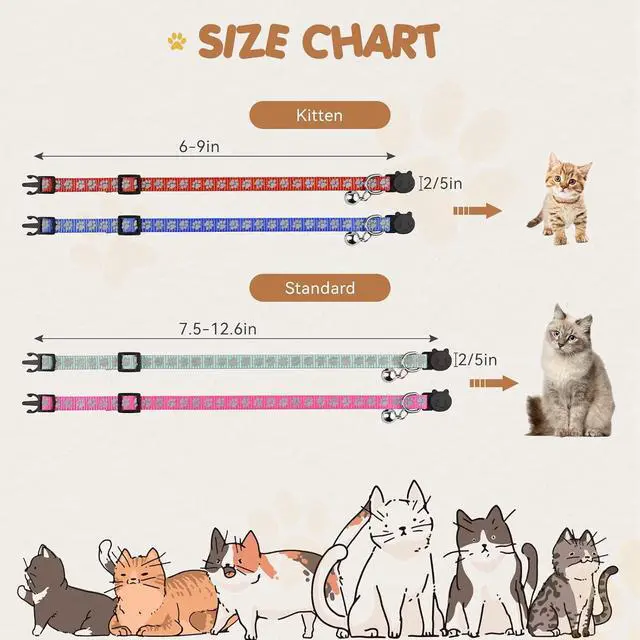 Alt view image 6 of 7 - 16 PCS Breakaway Cat Collars with Bells Reflective Cat Collar Safety Nylon Kitten Collars Cat Collars for Girl Boy Cats(6"-9")