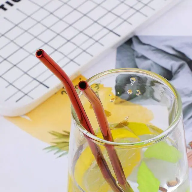 Alt view image 7 of 7 - Straw Spoon, 8PCS 8.5inch 18/8(304) Stainless Steel Metal Straws Spoon Reusable Straws Spoon + 2 BrushesOrange Red