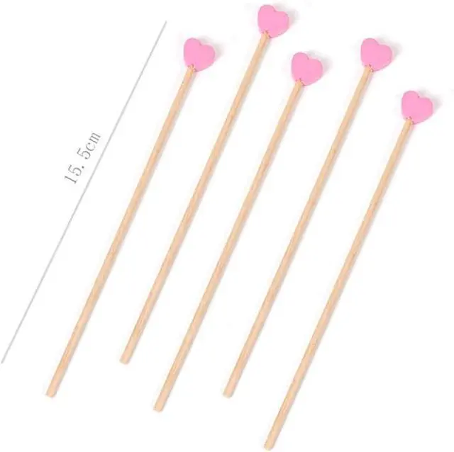 Alt view image 7 of 7 - 100Pcs 6.1" Disposable Wooden Coffee Milk Tea Ice Drink Stirrers Stirring Rod Heart Head Beverage Cocktail Swizzle Stick Beverage Mixing Stick for KTV Restaurant Cafe Bar Home Party Favor, Pink