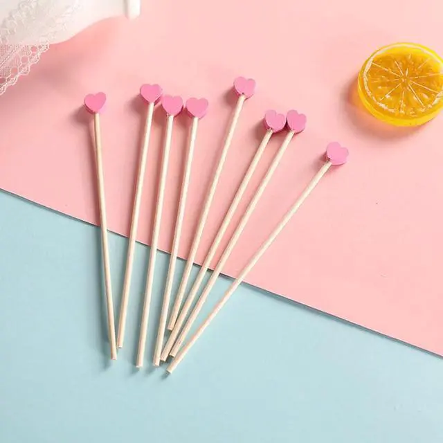 Alt view image 6 of 7 - 100Pcs 6.1" Disposable Wooden Coffee Milk Tea Ice Drink Stirrers Stirring Rod Heart Head Beverage Cocktail Swizzle Stick Beverage Mixing Stick for KTV Restaurant Cafe Bar Home Party Favor, Pink