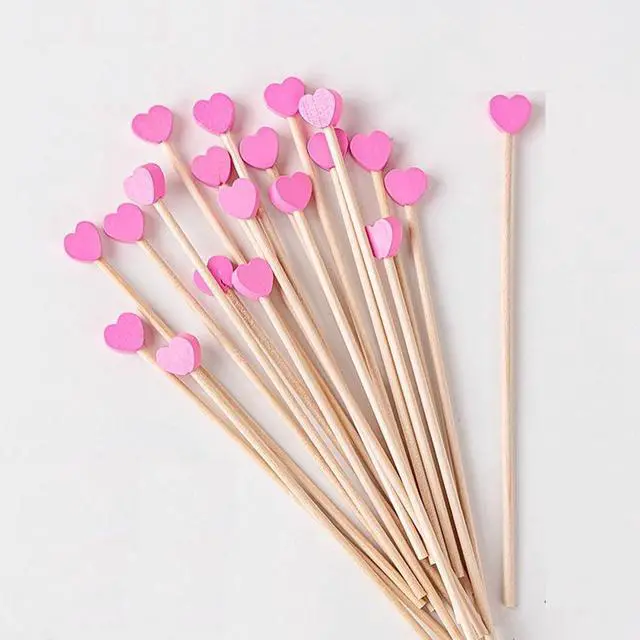 Alt view image 2 of 7 - 100Pcs 6.1" Disposable Wooden Coffee Milk Tea Ice Drink Stirrers Stirring Rod Heart Head Beverage Cocktail Swizzle Stick Beverage Mixing Stick for KTV Restaurant Cafe Bar Home Party Favor, Pink