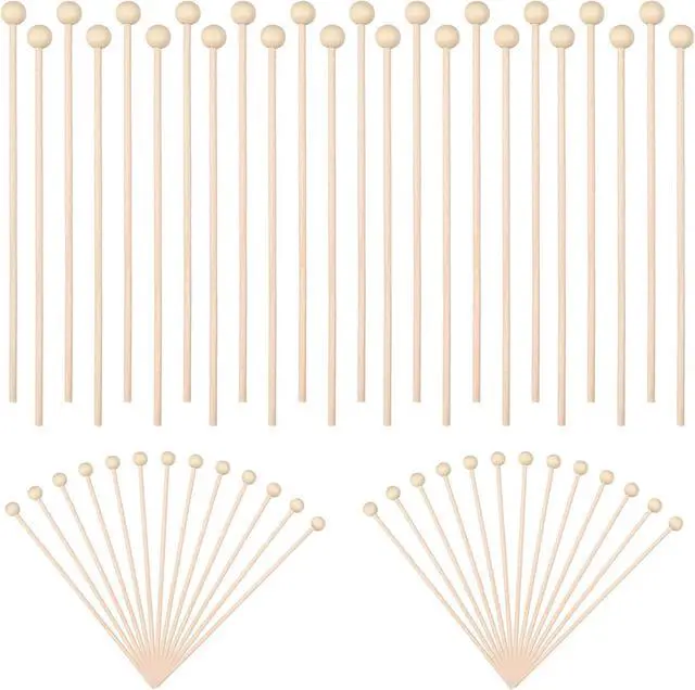 Main image of 50 Pack Wooden Rock Candy Sticks with Ball Tips- 6 Inch Natural Wood Cake Pop & Drink Stirrer Sticks, Wood Swizzles Sticks for Chocolate Dipping & Coffee(15cm, Round Ball Head, Bulk)