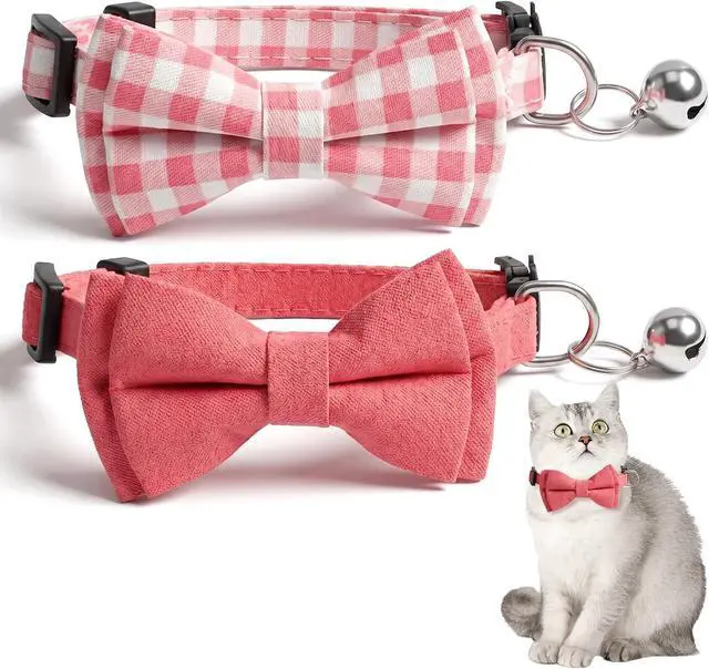 Main image of 2Pcs Pink Cat Collar with Bell, Breakaway Cat Collars Bow, Soft Adjustable Kitten Cats Dog Collar with Bow for Cats Dog Small Puppy Pet, Pink