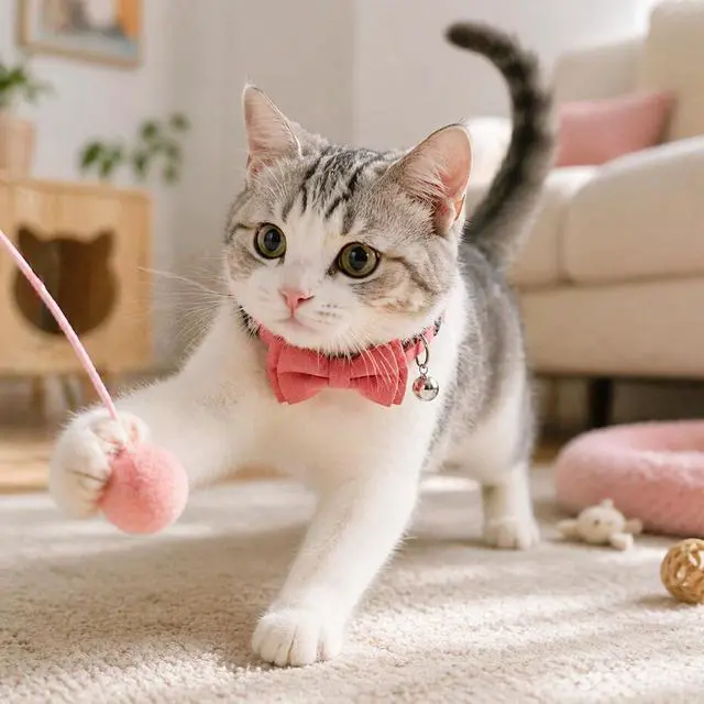 Alt view image 3 of 7 - 2Pcs Pink Cat Collar with Bell, Breakaway Cat Collars Bow, Soft Adjustable Kitten Cats Dog Collar with Bow for Cats Dog Small Puppy Pet, Pink