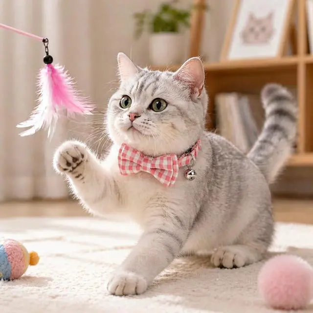Alt view image 2 of 7 - 2Pcs Pink Cat Collar with Bell, Breakaway Cat Collars Bow, Soft Adjustable Kitten Cats Dog Collar with Bow for Cats Dog Small Puppy Pet, Pink