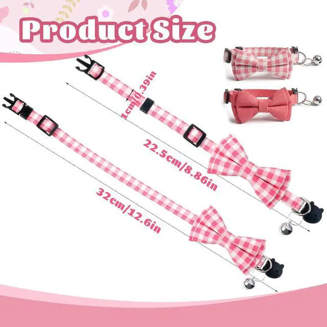 Alt view image 5 of 7 - 2Pcs Pink Cat Collar with Bell, Breakaway Cat Collars Bow, Soft Adjustable Kitten Cats Dog Collar with Bow for Cats Dog Small Puppy Pet, Pink