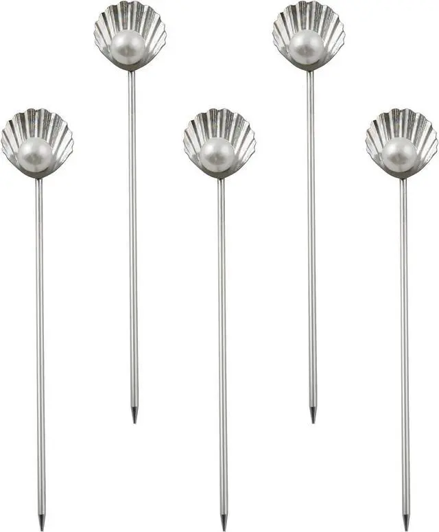 Main image of XGNG 5PCS Stainless Steel Pearl Shell Skewers Drink Stirrers Cocktail Mixing Sticks Creative Skewers for Fruit Desserts Cakes Luxury Style Afternoon Tea Tableware Decorations