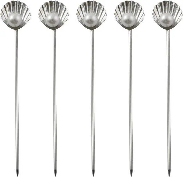 Alt view image 2 of 7 - XGNG 5PCS Stainless Steel Pearl Shell Skewers Drink Stirrers Cocktail Mixing Sticks Creative Skewers for Fruit Desserts Cakes Luxury Style Afternoon Tea Tableware Decorations