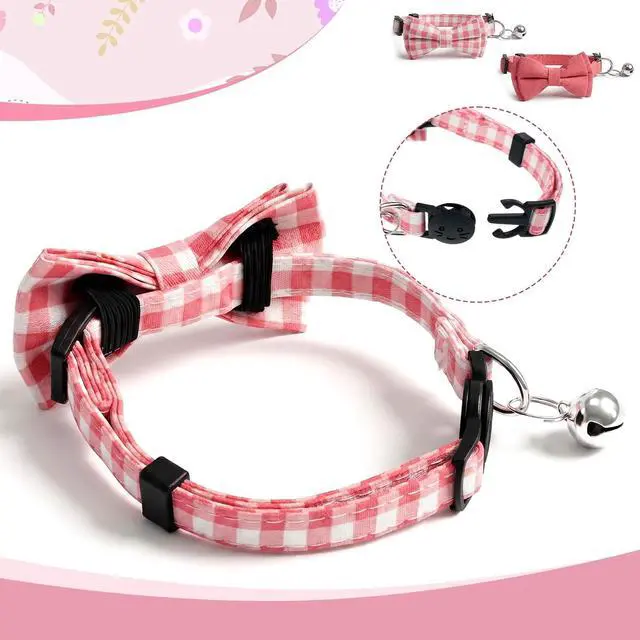 Alt view image 6 of 7 - 2Pcs Pink Cat Collar with Bell, Breakaway Cat Collars Bow, Soft Adjustable Kitten Cats Dog Collar with Bow for Cats Dog Small Puppy Pet, Pink