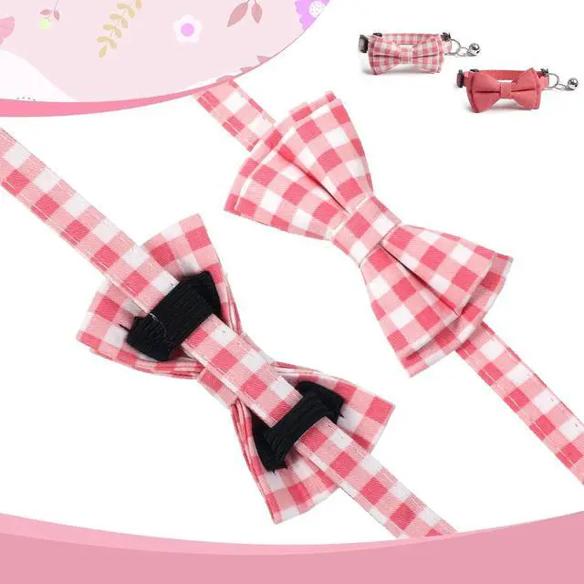 Alt view image 7 of 7 - 2Pcs Pink Cat Collar with Bell, Breakaway Cat Collars Bow, Soft Adjustable Kitten Cats Dog Collar with Bow for Cats Dog Small Puppy Pet, Pink