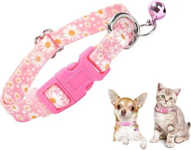 Main image of Pink Daisy Dog Collar with Bell,XS XXS Kitten Collars Girls Boy with Buckle | Adjustable,Quick Release,Small Breeds Tiny Cat&Puppy Collar Chihuahuas Yorkies Teddy Pets,Soft Nylon,Girl Boy,Cute Pattern