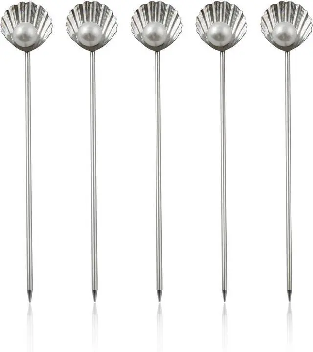 Alt view image 3 of 7 - XGNG 5PCS Stainless Steel Pearl Shell Skewers Drink Stirrers Cocktail Mixing Sticks Creative Skewers for Fruit Desserts Cakes Luxury Style Afternoon Tea Tableware Decorations