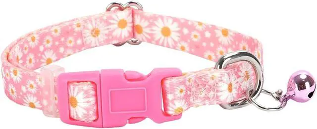 Alt view image 7 of 7 - Pink Daisy Dog Collar with Bell,XS XXS Kitten Collars Girls Boy with Buckle | Adjustable,Quick Release,Small Breeds Tiny Cat&Puppy Collar Chihuahuas Yorkies Teddy Pets,Soft Nylon,Girl Boy,Cute Pattern