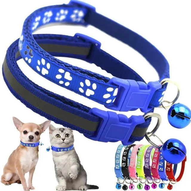 Main image of Blue Puppy Collar with Bell, 2-Pack Extra Small Dog Collar with Bells Reflective Kitten Cat Collars Adjustable Buckle for Tiny Little XS XSmall Breed Pets Boys Girls Male Female Chihuahua, X-Small