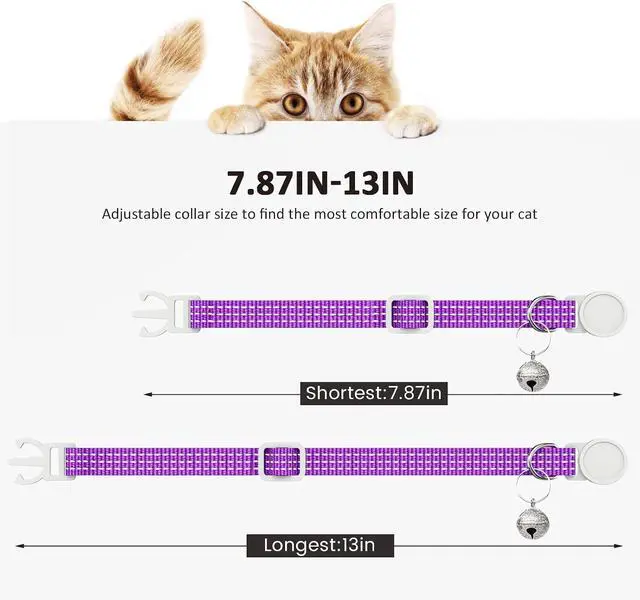 Alt view image 2 of 7 - 5 Pack Reflective-Breakaway Cat Collars with Bells,Adjustable Small Cat Collar,Ideal for Girl Cats Male Cats Kittens Puppies,Pet Supplies Stuff Accessories 7.9" - 13" (5 Bright Colors)