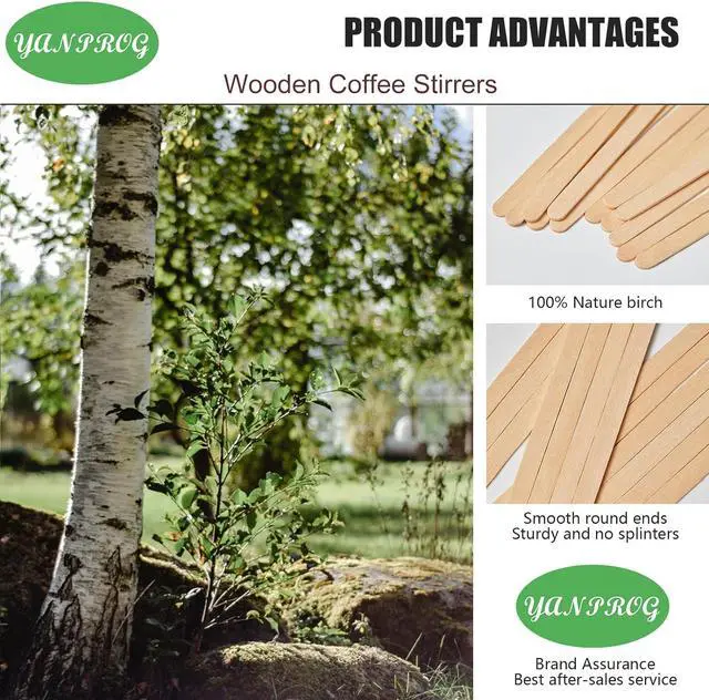 Alt view image 2 of 7 - Wooden Coffee Stirrers Individually Wrapped 5.5" Coffee Stir Sticks 100 Pcs, Natural Birch Round End Thick Birch Wood Eco-Friendly Suitable for Coffee, Cocktail and Hot Drinks