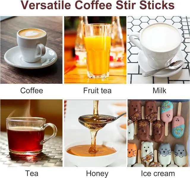 Alt view image 5 of 6 - Wooden Coffee Stirrers 5.5" Coffee Stir Sticks 500 Pcs, Natural Birch Round End Thick Birch Wood Eco-Friendly Suitable for Coffee, Cocktail and Hot Drinks