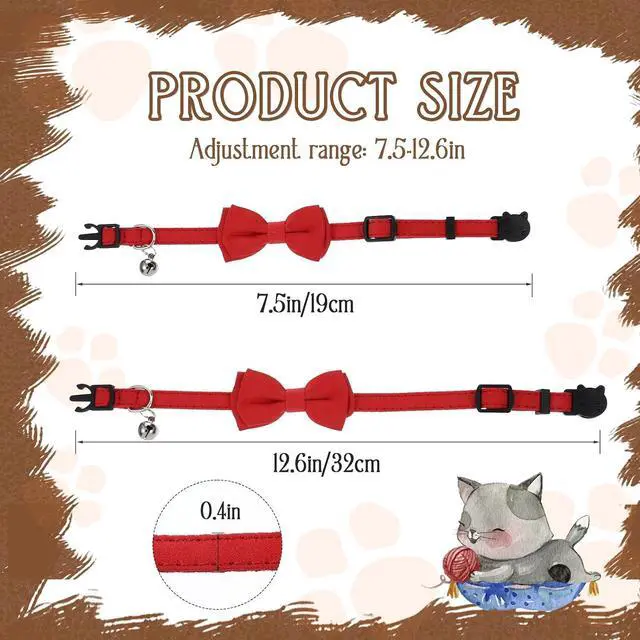 Alt view image 2 of 7 - 2 Pcs Red Cat Collar for Boy Girl Cats Breakaway Cat Collars with Bell Cute Christmas Kitten Bow Tie Collar Adjustable Small Puppy Safety Collar Solid Color Plaid Pet Collar