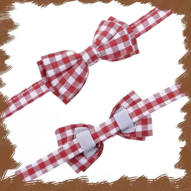 Alt view image 5 of 7 - 2 Pcs Red Cat Collar for Boy Girl Cats Breakaway Cat Collars with Bell Cute Christmas Kitten Bow Tie Collar Adjustable Small Puppy Safety Collar Solid Color Plaid Pet Collar