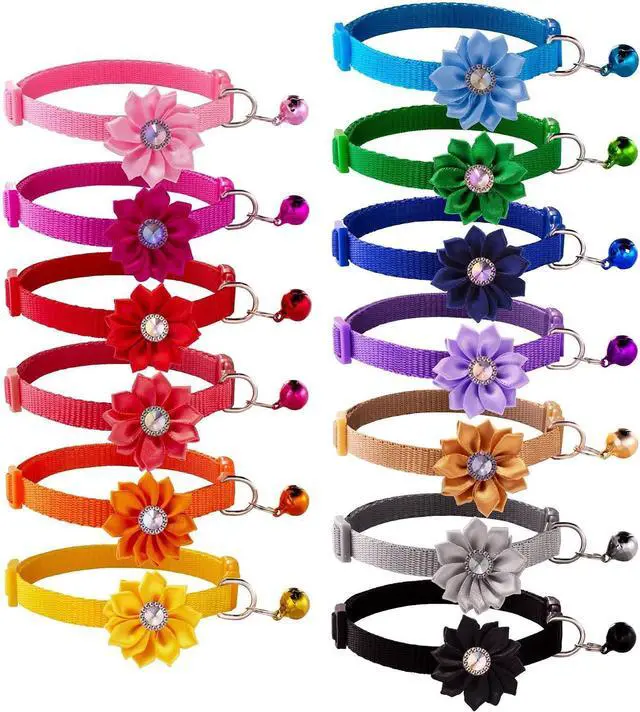 Main image of 13Pcs Puppy Collars, Cat ID Collars with Bell Adjustable 19-32cm, Flower Soft Nylon Adjustable Identification Collars for Puppy Kittens(unbreakaway)