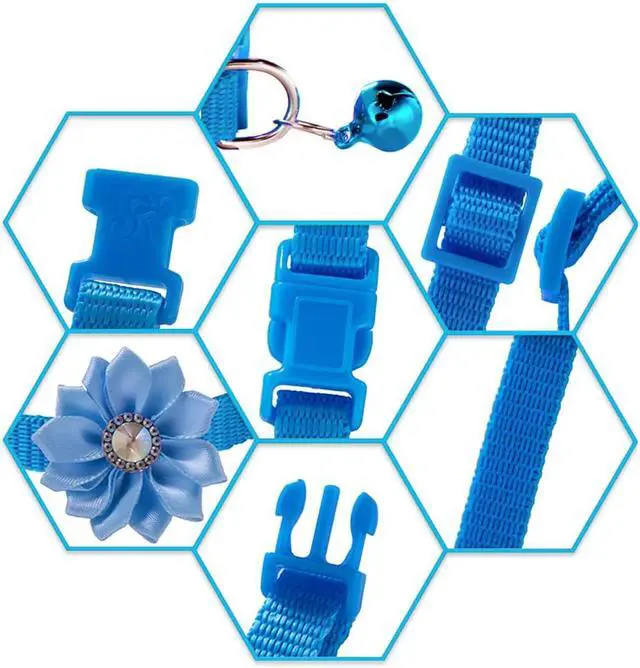 Alt view image 6 of 6 - 13Pcs Puppy Collars, Cat ID Collars with Bell Adjustable 19-32cm, Flower Soft Nylon Adjustable Identification Collars for Puppy Kittens(unbreakaway)