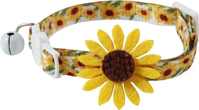 Main image of Flower Cat Collar with Detachable Sunflower Charm,Yellow Breakaway Kitten Collar with Bell